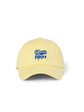 Load image into Gallery viewer, Lanolips Classic Drip Yellow Cap front view. Made with 100% cotton, and the Classic Drip embroidered slogan at the front. 
