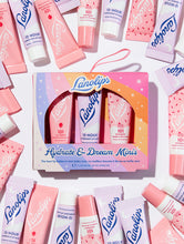 Load image into Gallery viewer, Lanolips Hydrate + Dream Minis is a trio of our 3 best-selling products at Lanolips. Each pack contains a mini tube of 101 Ointment Raspberry Shortcake, 101 Ointment Strawberry for hydration, and a mini tube of 12 Hour Overnight Lip Mask, containing powerhouse ingredients vitamin c, hyaluronic acid and ceramides boost lip recovery overnight softening, strengthening and replenishing lips while you sleep. 
