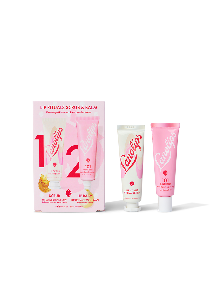 Lanolips Lip Rituals Scrub & Balm Duo Set with Lip Scrub Strawberry and 101 Ointment Multi Balm Strawberry.