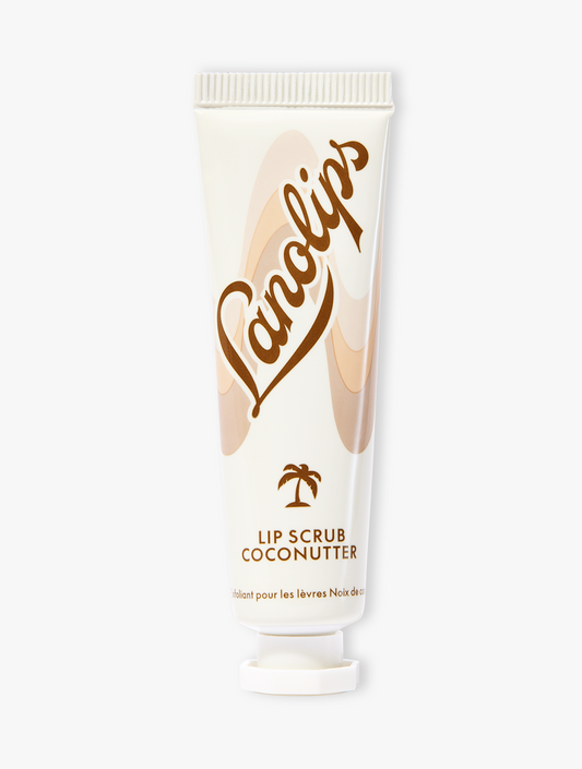 Product shot of Lanolips Lip Scrub Coconutter. A 100% natural balm based scrub that smooth and hydrates.