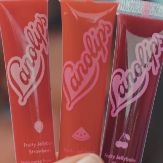 Video of Lanolips Jellybalms comes in three fruity shades: Cherry, Strawberry and Watermelon.