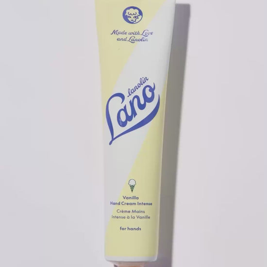 Video of the Lanolips Vanilla Hand Cream Intense - made with triple lanolin, all natural vanilla, vitamin e and shea butter, to transform your hands and nails from very dry to super soft.