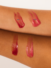 Load image into Gallery viewer, Arm swatches of Glossybalms in Berry and Candy.
